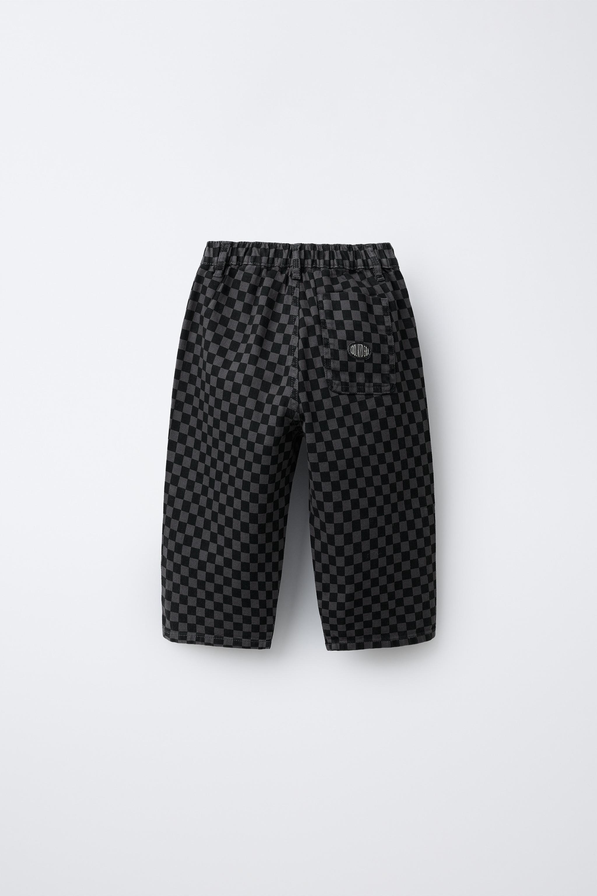 WARM CHECKERED BAGGY TWILL PANTS